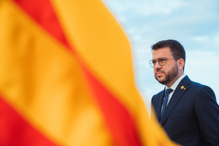 Catalan president Pere Aragonès during his 2022 Catalonia's National Day speech (by Arnau Carbonell)